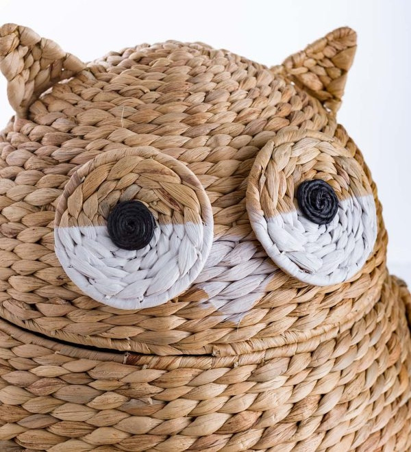 Cute animals woven straw seagrass basket wicker laundry hamper for kids toy storage organization colored baby room decor