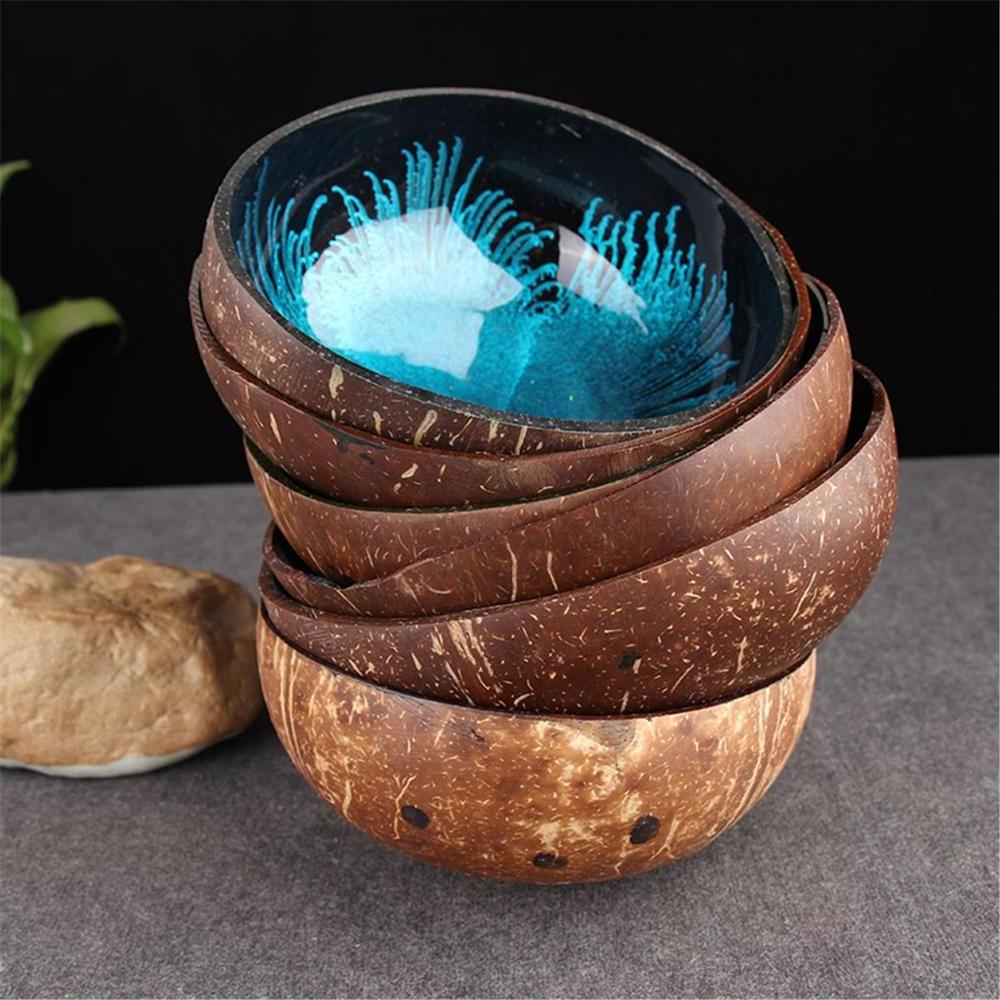 Colourful decorative pattern coconut bowl made in Vietnam/ Handmade natural coconut shell bowl from the contryside