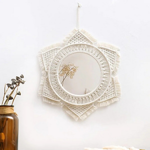 Low Price Wicker Rattan Mirror Decorative Handicraft Antique Wall Hanging Mirror Bamboo Craft Wall Mounted Mirror For Bedroom