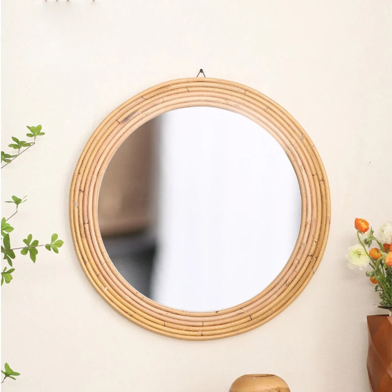 Cheapest Price Wall Mirrors Antique Wicker Hanging Mirrors Round Rattan Mirrors Handicraft Bamboo Wall Mounted Mirrors Decor