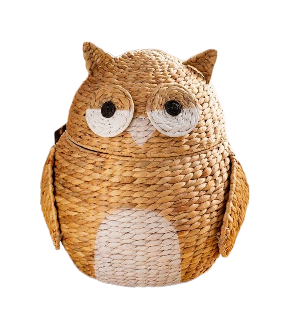 Cute animals woven straw seagrass basket wicker laundry hamper for kids toy storage organization colored baby room decor