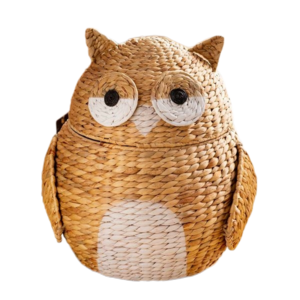 Cute animals woven straw seagrass basket wicker laundry hamper for kids toy storage organization colored baby room decor