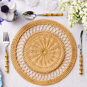 Handmade rattan woven wicker bamboo placemats round coasters charger plates for wedding events tableware dining table decoration