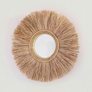 New Style Vietnam Natural Wall Decoration Item Wicker Rattan Mirrors Decorative Bamboo Craft Wall Mounted Mirror For Home Decor