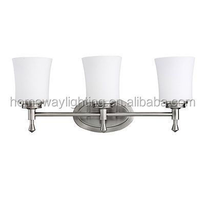 White Glass 3 Light Bathroom Vanity Light Brushed Nickel Hotel Wall Lamp