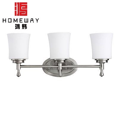 White Glass 3 Light Bathroom Vanity Light Brushed Nickel Hotel Wall Lamp