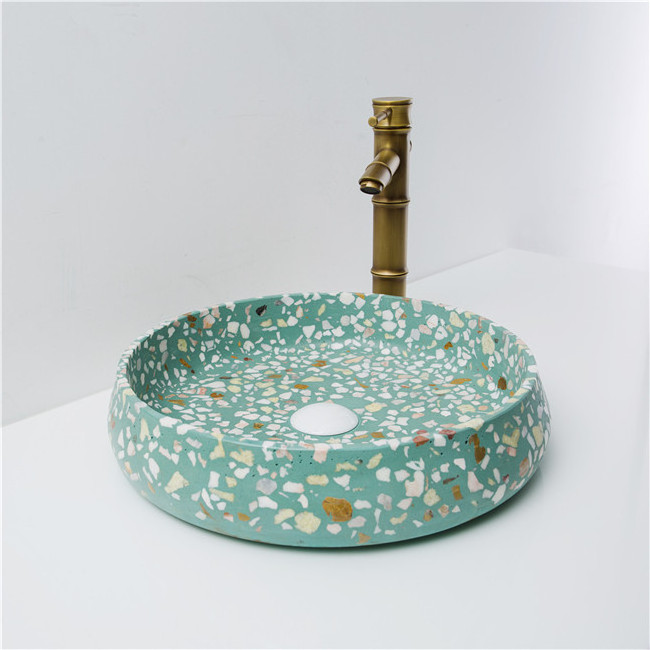 Deck Mounted artificial stone basin Cement toilet sink with gold color paint