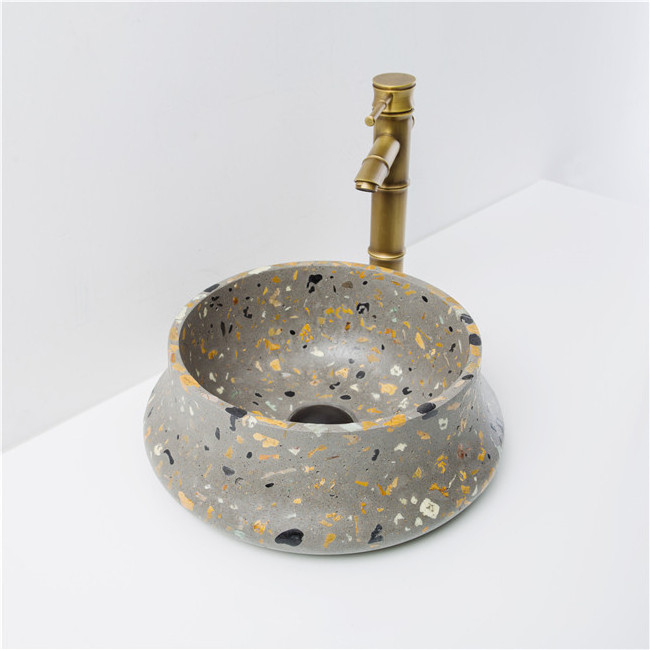 Deck Mounted artificial stone basin Cement toilet sink with gold color paint