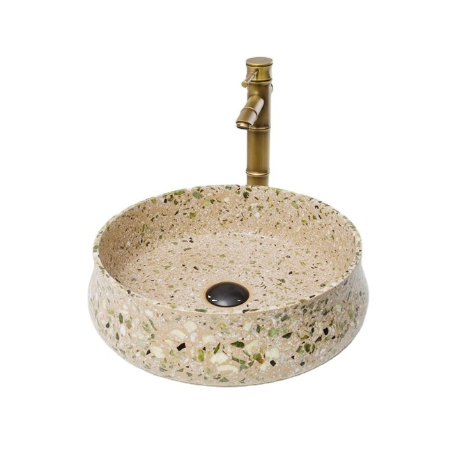 Deck Mounted artificial stone basin Cement toilet sink with gold color paint