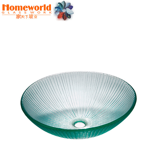 China supplier engraved round circular wash bowl glass sanitary ware basin