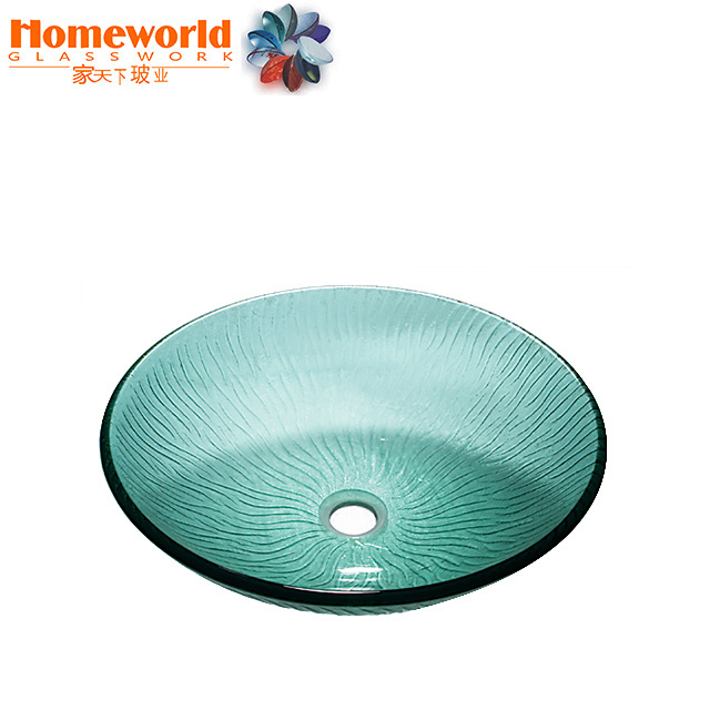 China supplier engraved round circular wash bowl glass sanitary ware basin