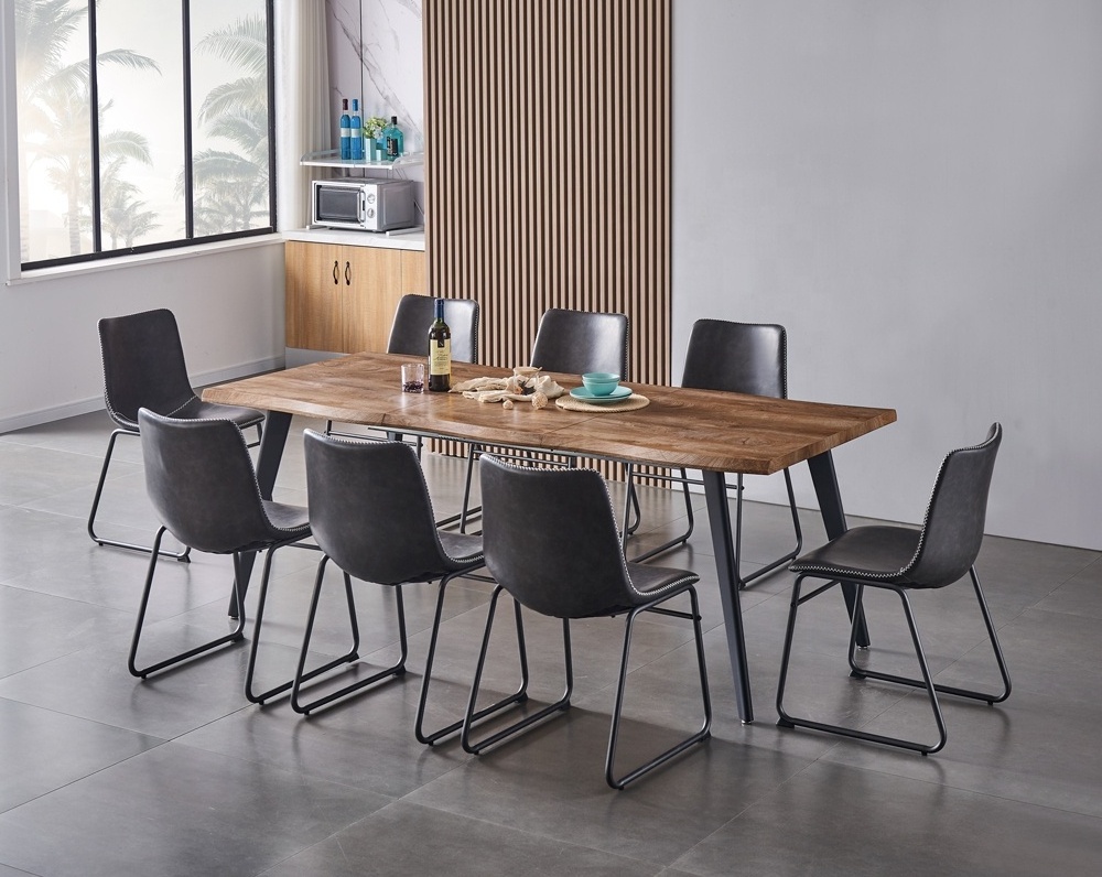 Modern Living room Nordic 4 6 Seater Long Solide Wood Chair Black Square Wooden Dining Table Set