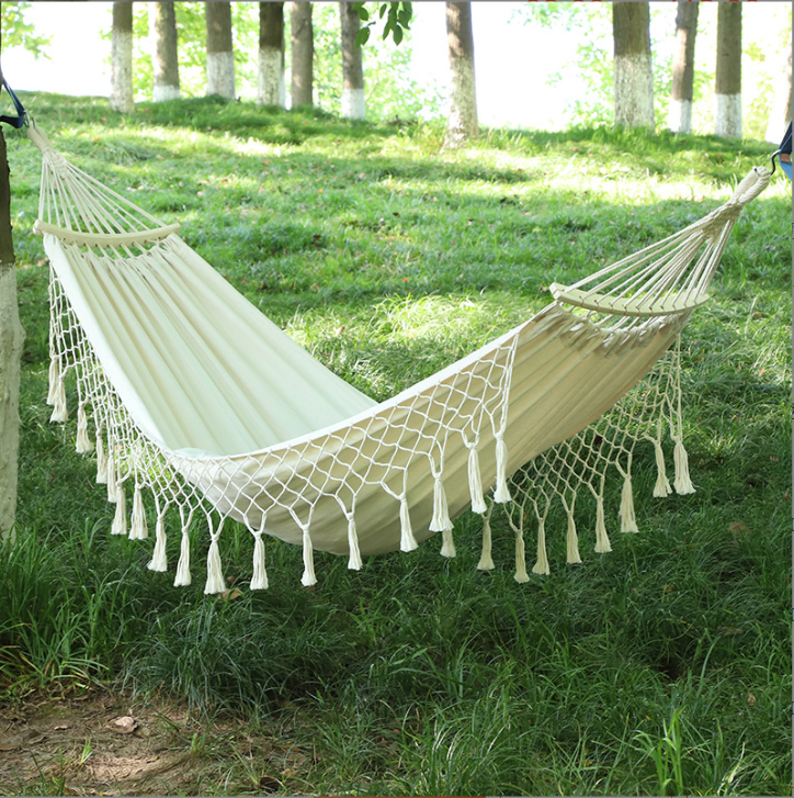 100% Handmade Tassels/Fringes White Canvas Hammock Double 2 Person Macrame Hanging Brazilian Hammock Portable Cotton Rope