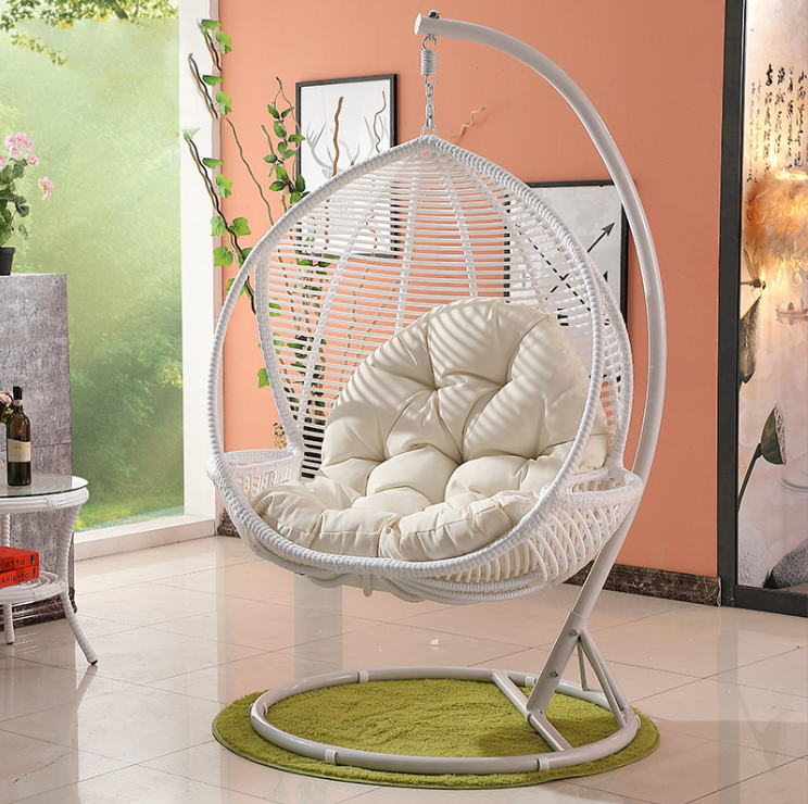 2023 Factory wholesale cheap patio swing outdoor furniture egg chair leisure wicker rattan chair with cushion and pole and base