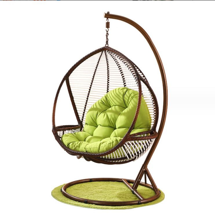 2023 Factory wholesale cheap patio swing outdoor furniture egg chair leisure wicker rattan chair with cushion and pole and base