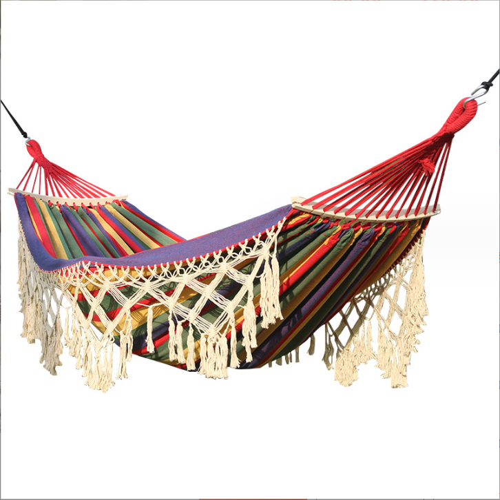 100% Handmade Tassels/Fringes White Canvas Hammock Double 2 Person Macrame Hanging Brazilian Hammock Portable Cotton Rope