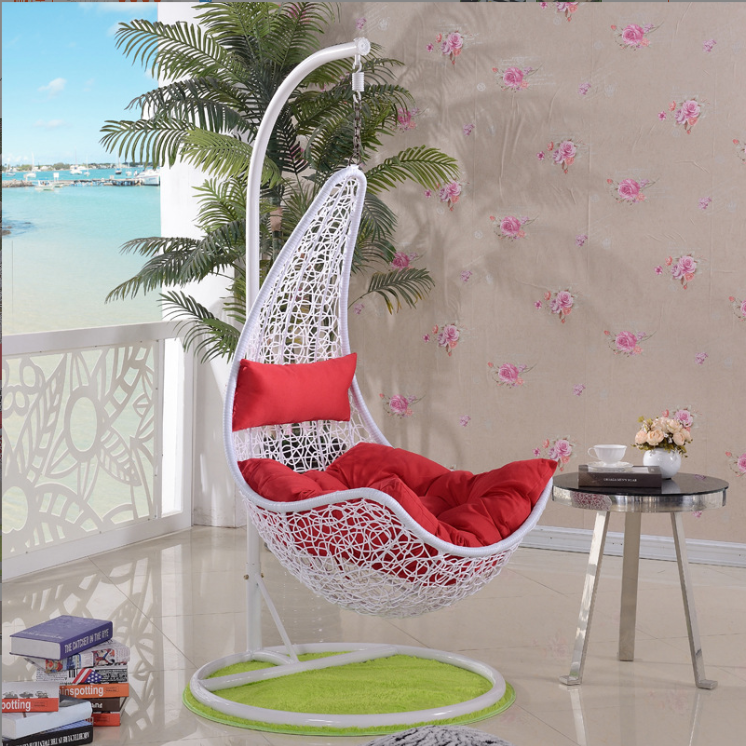 2023 Factory wholesale cheap patio swing outdoor furniture egg chair leisure wicker rattan chair with cushion and pole and base