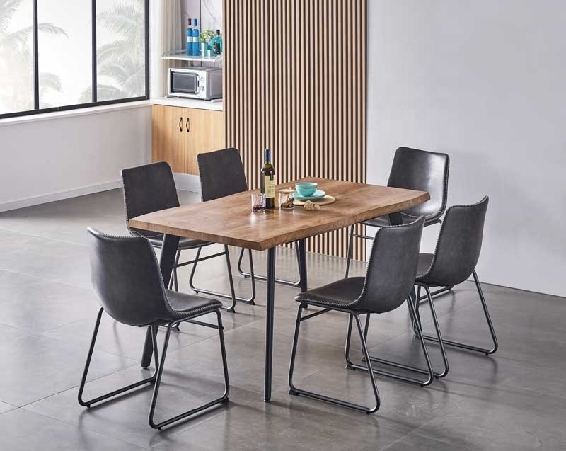 Modern Living room Nordic 4 6 Seater Long Solide Wood Chair Black Square Wooden Dining Table Set