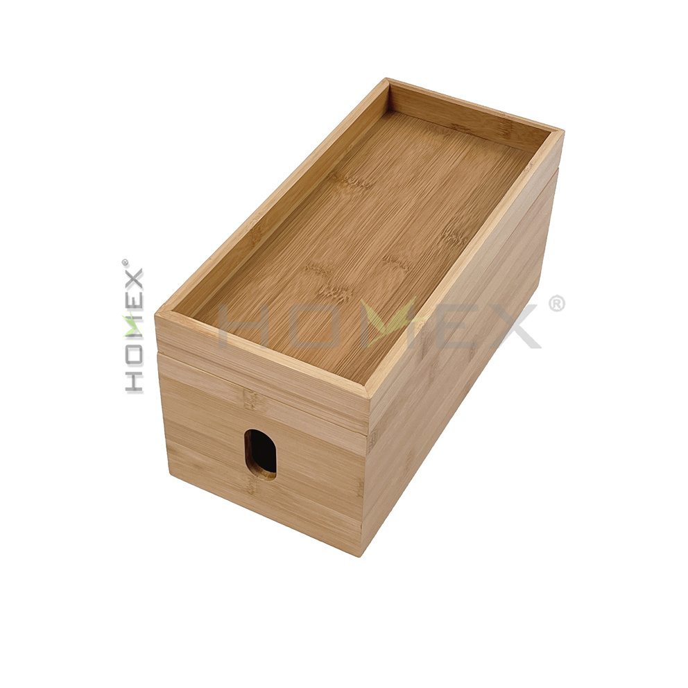 Cable Management Box with Lid, Bamboo Cable Storage Box for TV, Computer, Laptop Power Strips