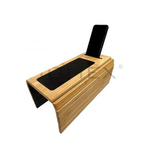 Bamboo Couch Tray Sofa Arm Tray Perfect for Cup Holder Wood Couch Armrest Tray with Phone Holder