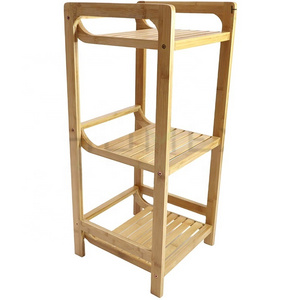 3-Tier Ladder Shelf Open Wood Shelving Unit,Bamboo Bookshelf Ladder, Storage Rack Shelves,Bathroom, Living