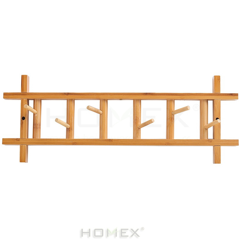 Heavy Duty Wall Mounted Rustic Design Bamboo Wood Coat Rack for Wall