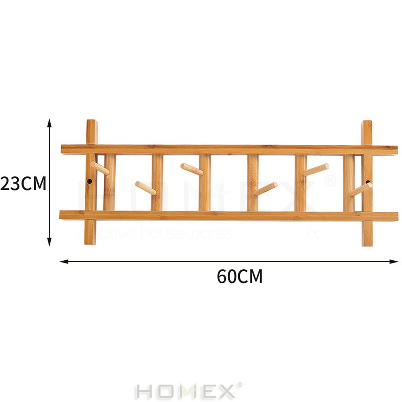 Heavy Duty Wall Mounted Rustic Design Bamboo Wood Coat Rack for Wall