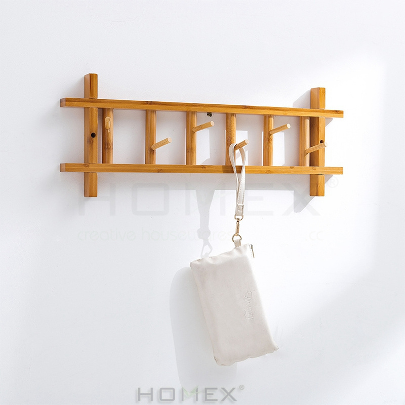 Heavy Duty Wall Mounted Rustic Design Bamboo Wood Coat Rack for Wall