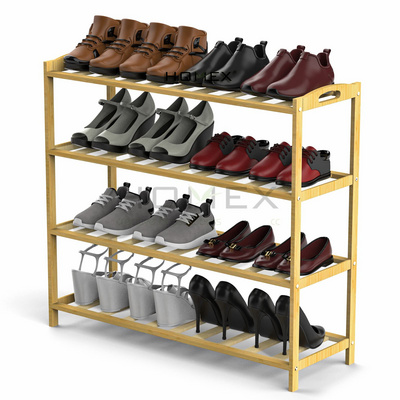 4-Tier Free Standing  Bamboo Shoe Racks Boots Entryway Organizer