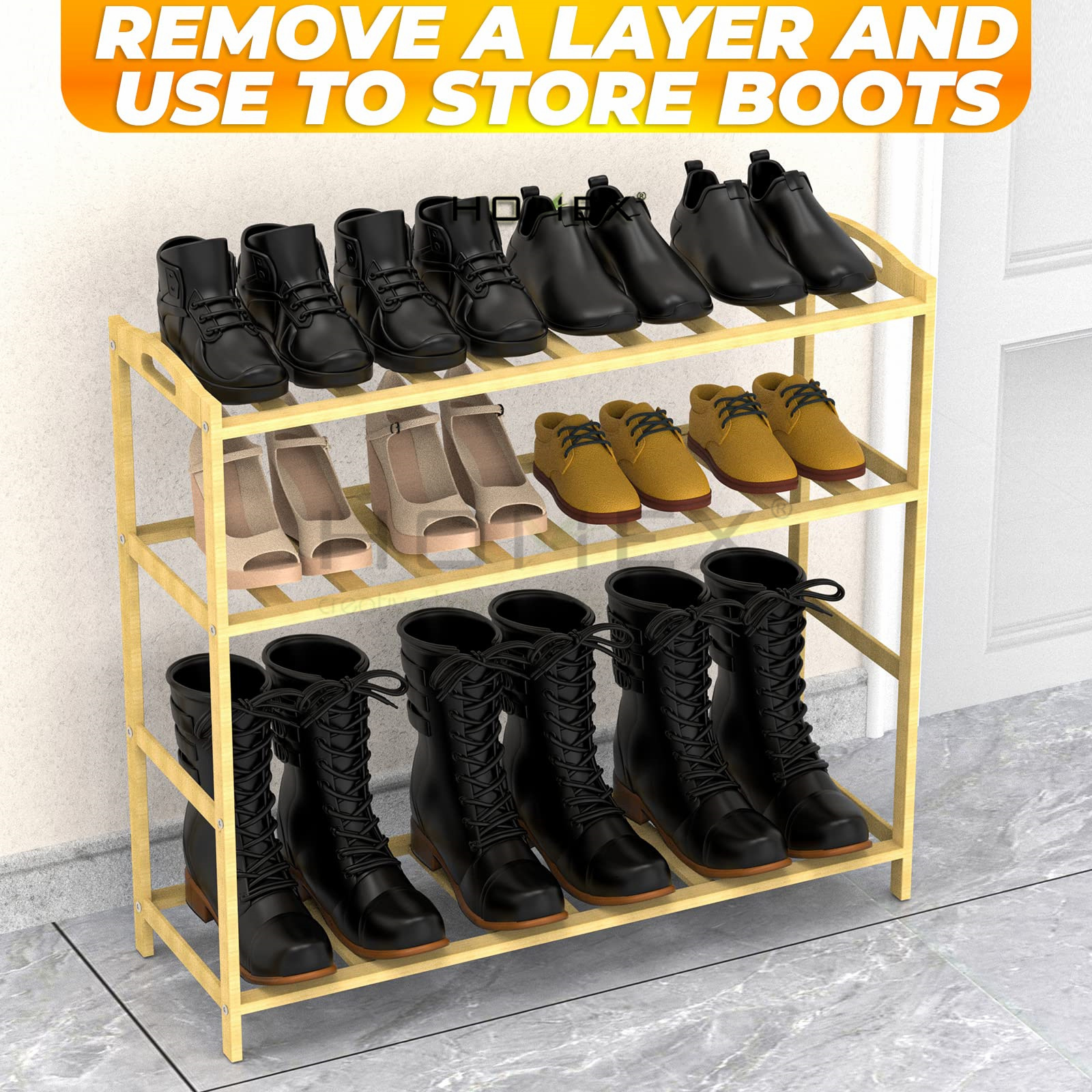 4-Tier Free Standing  Bamboo Shoe Racks Boots Entryway Organizer