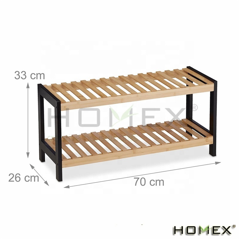 33 x 70 x 26 cm Bambo Black Shoe Rack Shoe Shelf for 6 Pairs of Shoes for Entry