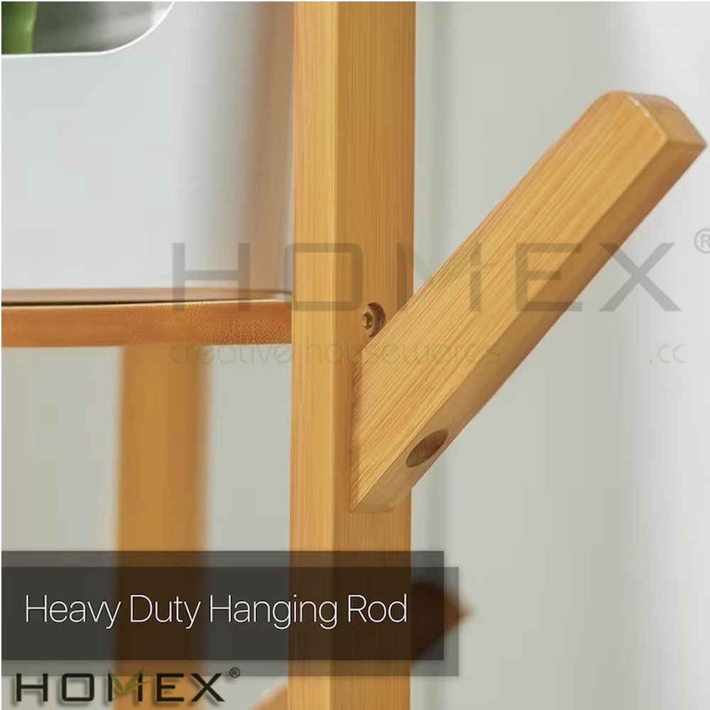 Modern Luxury Bamboo Wooden Clothing Hanger Floor Standing Corner Coat Rack Stand Shelf