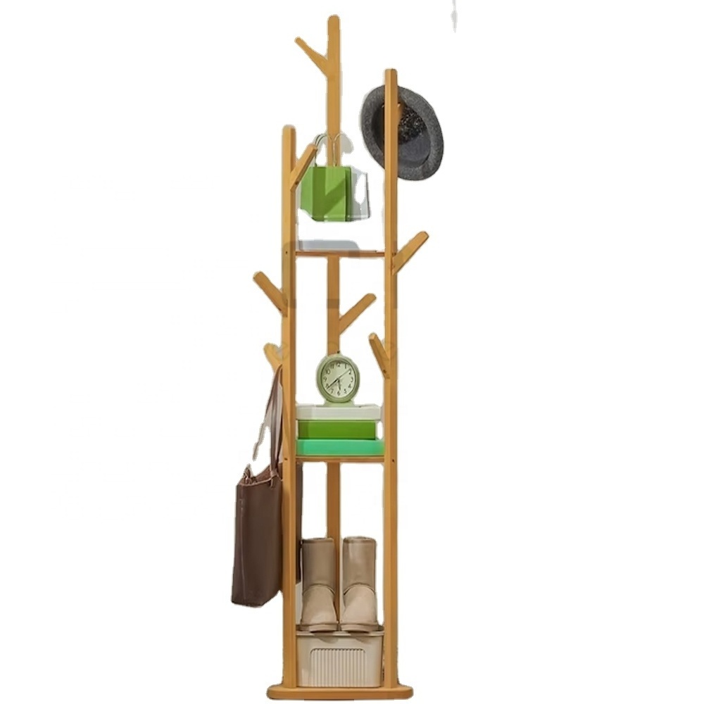 HOMEX/BSCI Soild Bamboo Tree Hanger Floor Standing Coat Rack Stand with Shelf for Bedroom