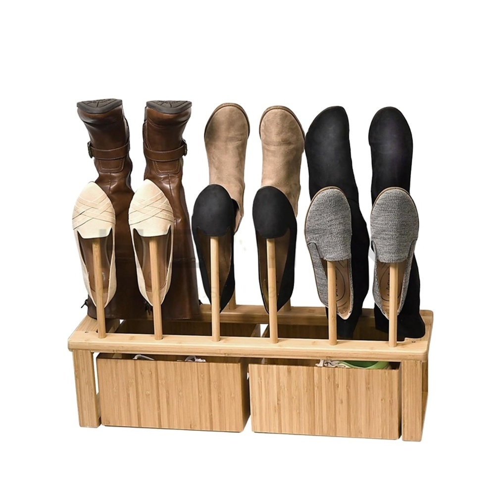 Bamboo Boot Rack Organizer Tall Shoe Rustproof Shoe Rack Organizer Container Fit for 6 Pairs