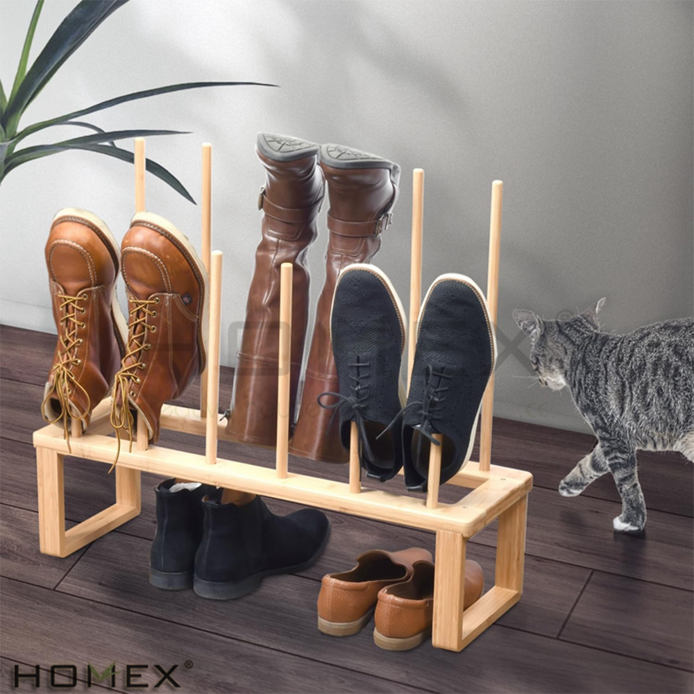 Bamboo Boot Rack Organizer Tall Shoe Rustproof Shoe Rack Organizer Container Fit for 6 Pairs