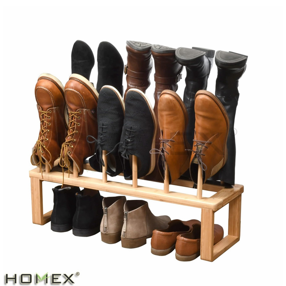 Free Standing Entryway Shoe Rack Modern Bamboo Boot Rack for Tall Boots Storage