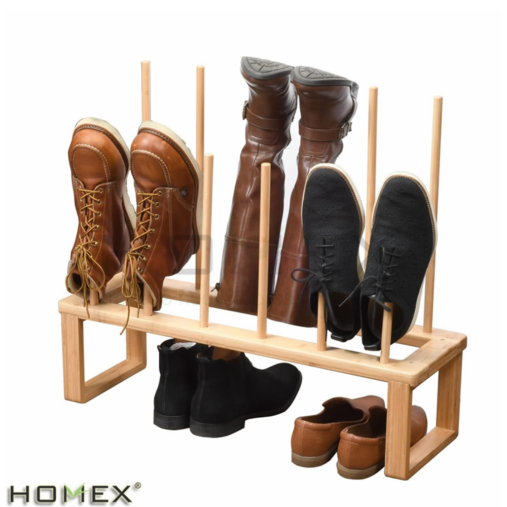 Free Standing Entryway Shoe Rack Modern Bamboo Boot Rack for Tall Boots Storage