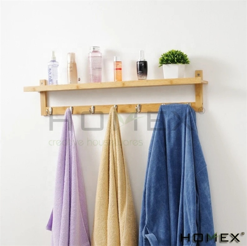 Bamboo Entryway Organizer Key Holder Wall Mounted Coat Rack with Shelf and 7 Hooks Floating Shelf Wood Shelf Coat Hanger