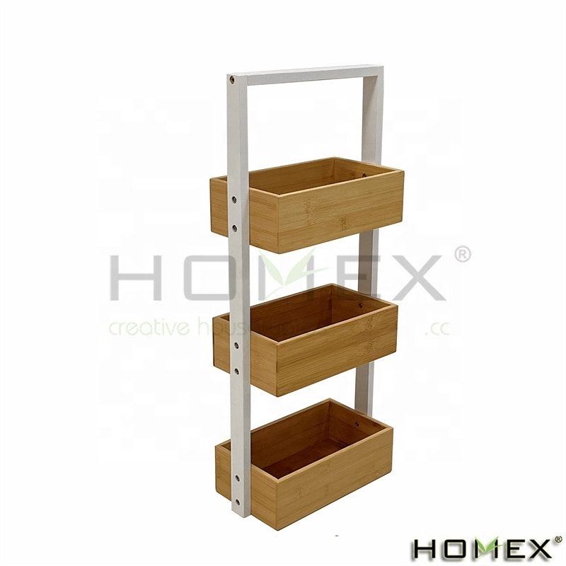 Bamboo Hanging Shower Caddy Wood 2 Level Storage Organizer Waterproof Over The Shower Head Caddy