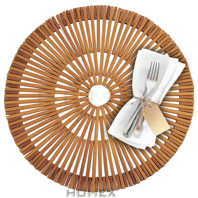 Decorative Farmhouse Bamboo Round Design Bamboo Wooden Trivet for Hot Dishes