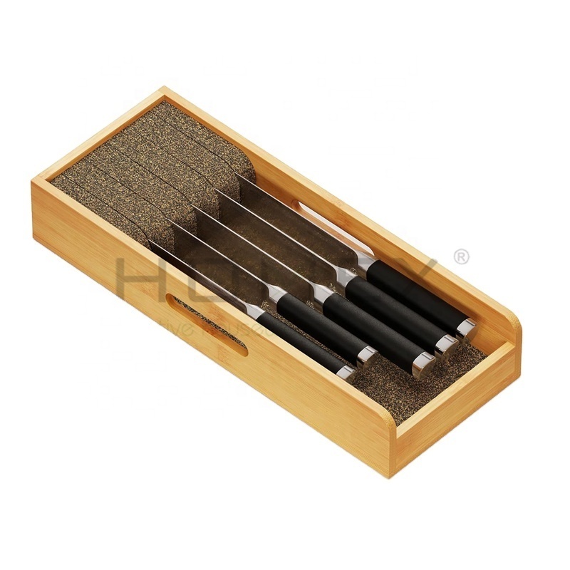 Bamboo Insert Dock Drawer Organizer Kitchen Steak Knives Holder Organizers Block for Drawer