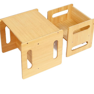 Natural Solid Wooden Kids Table Cube Chair Montessori Furniture for Boys and Girls