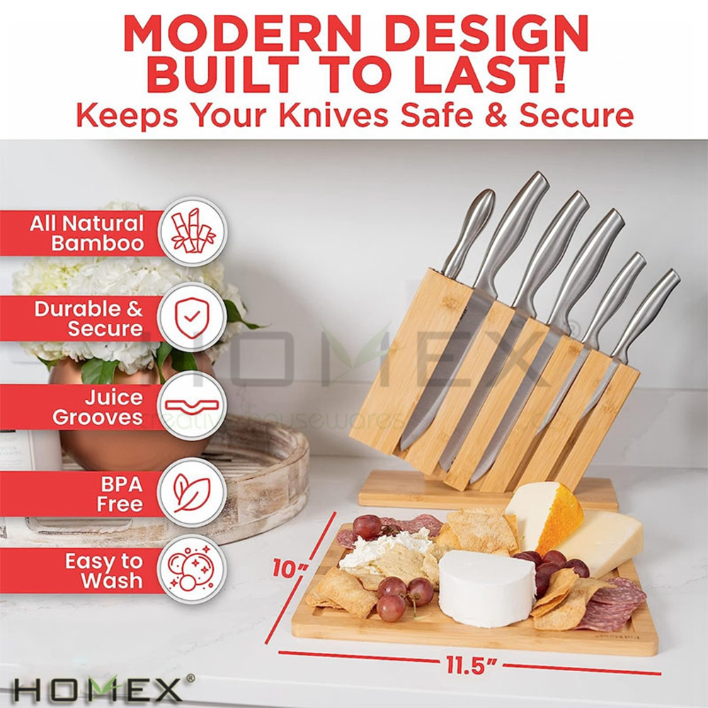 Trending Products 2024 New Arrivals Kitchen Bamboo Knife Block  with Cutting Board Set Stand Holder