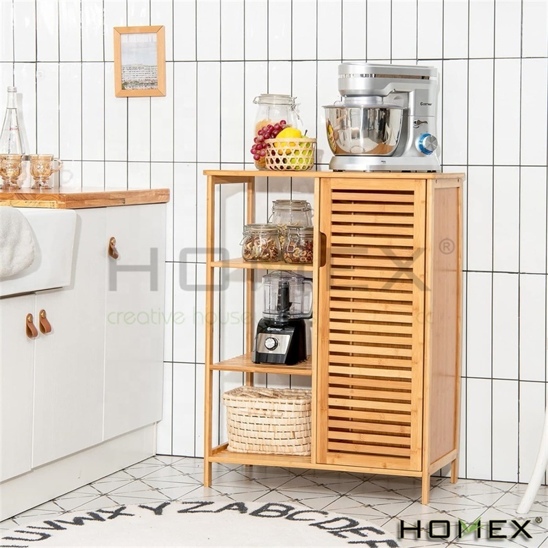 Bathroom Storage Cabinet Bamboo Floor Cabinet Free Standing Organizer 3-Tier Open Shelf for Living Room