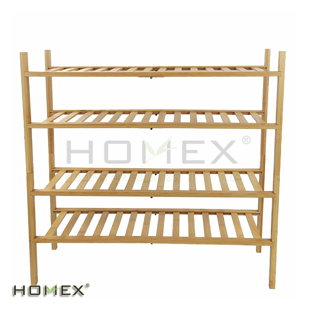 Free Standing 2 Tier Bamboo Shoe Rack for Closet ,Foldable  Stackable Wood Shoe Display Shelf