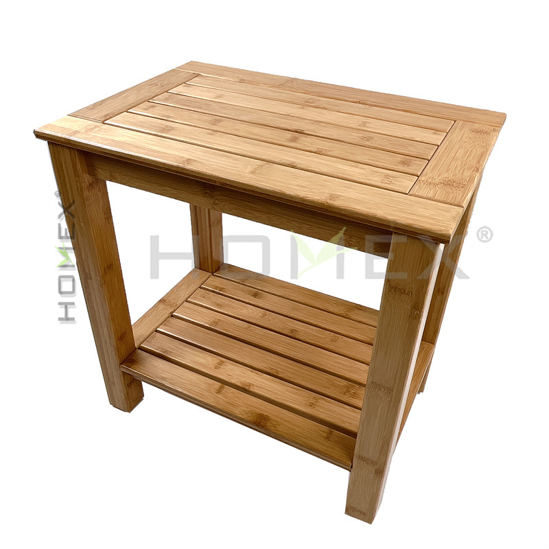 Waterproof Bamboo Shower Bench with Shelf, Wooden Spa Bath Stool,Bathroom Corner Shower Seat