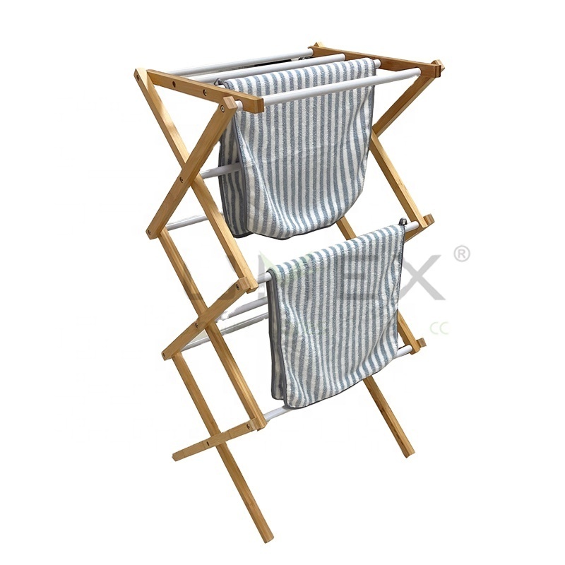 Bamboo Foldable Laundry Drying Rack for Clothes, Wood Clothing Dryer