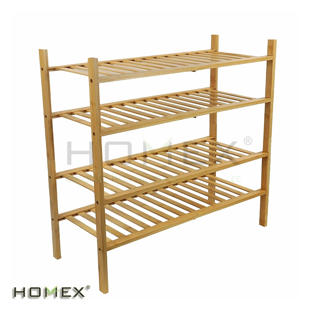 Free Standing 2 Tier Bamboo Shoe Rack for Closet ,Foldable  Stackable Wood Shoe Display Shelf