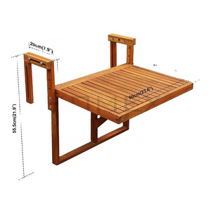 Folding Adjustable Balcony Table Outdoor Wood Bar Table Hanging Railing Deck Table