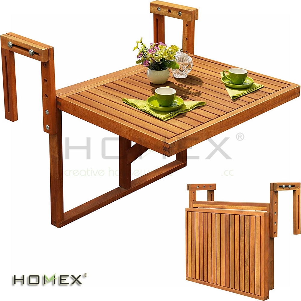 Folding Adjustable Balcony Table Outdoor Wood Bar Table Hanging Railing Deck Table